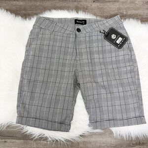 Gingtto Mens 34 Gray Plaid Skinny Chino Shorts Cuffed Stretch